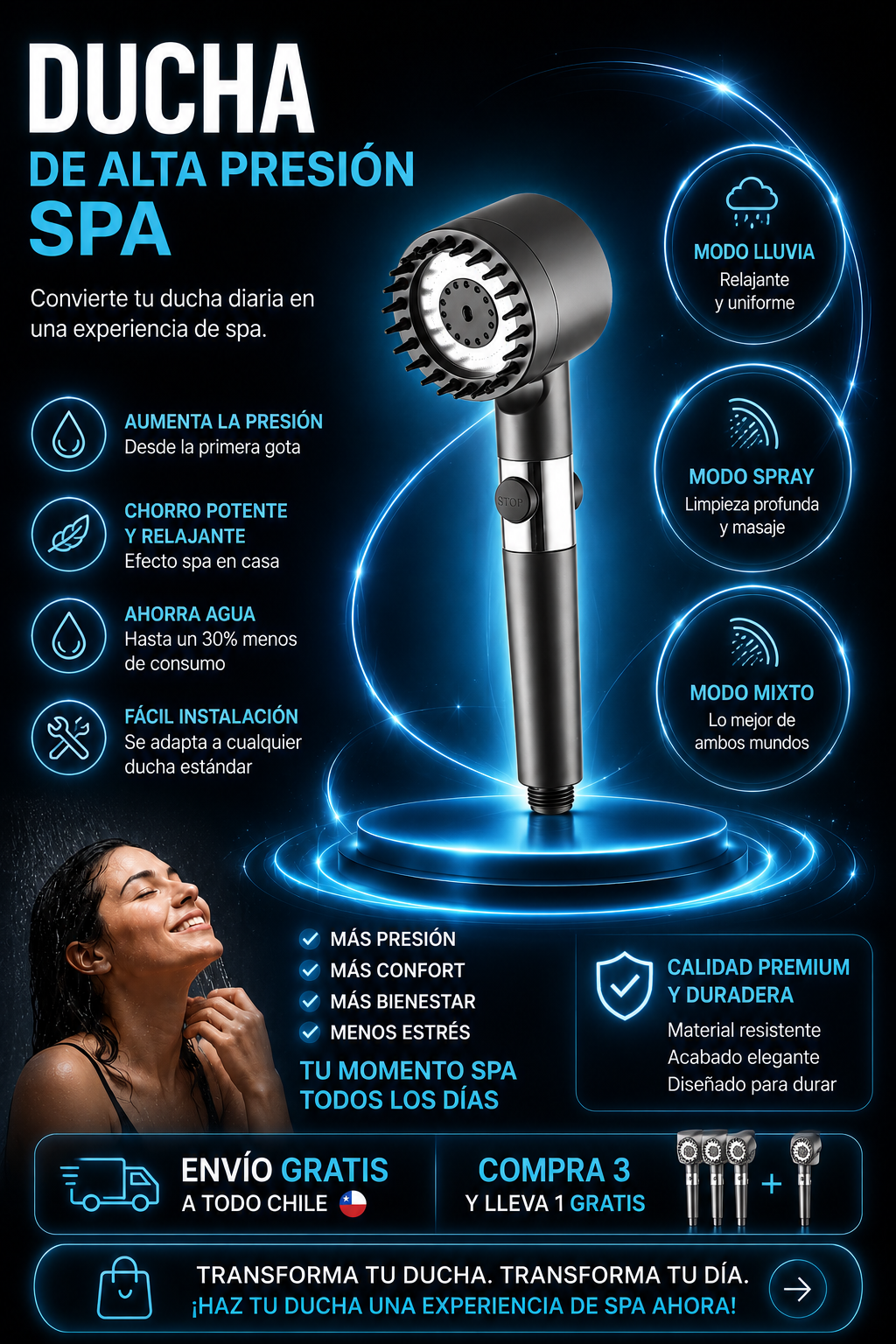 🔥 Cabezal Ducha Masajeadora Spa